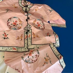 Vintage silk and hand Embroidered children PJ SET of pant and top.